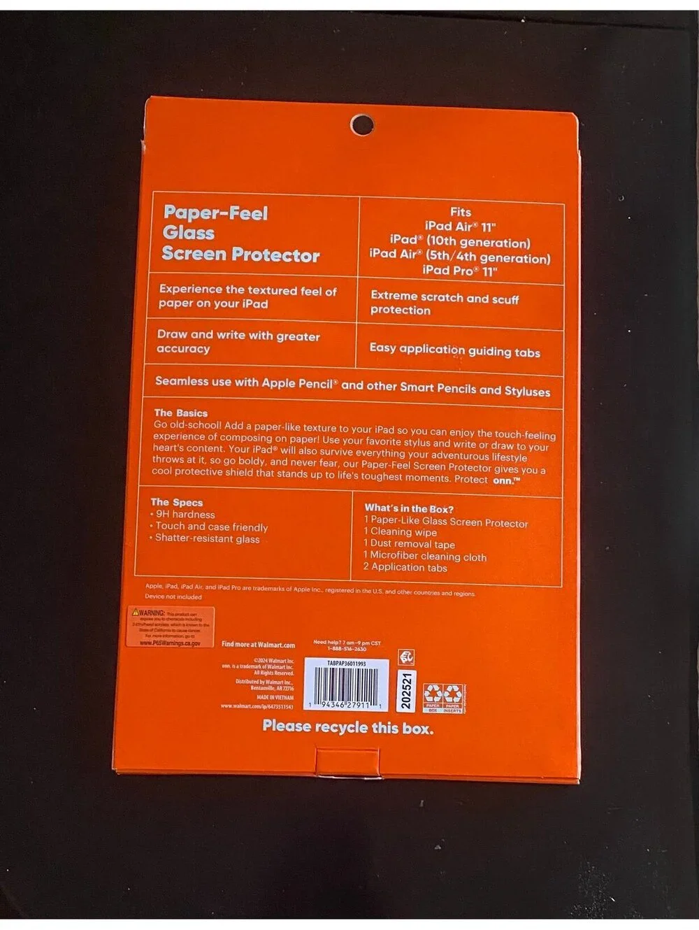 Onn Paper-Feel Glass Screen Protector for iPad A16/iPad Air11”/iPad Pro11”